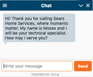 The start of a chat with a (24)7.ai chat