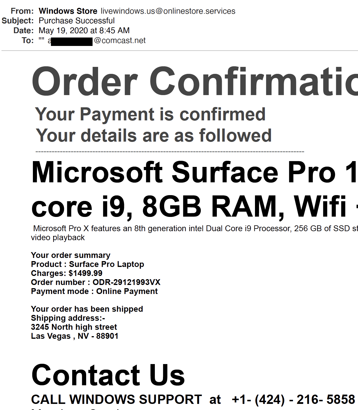 Phone phishing email excerpt