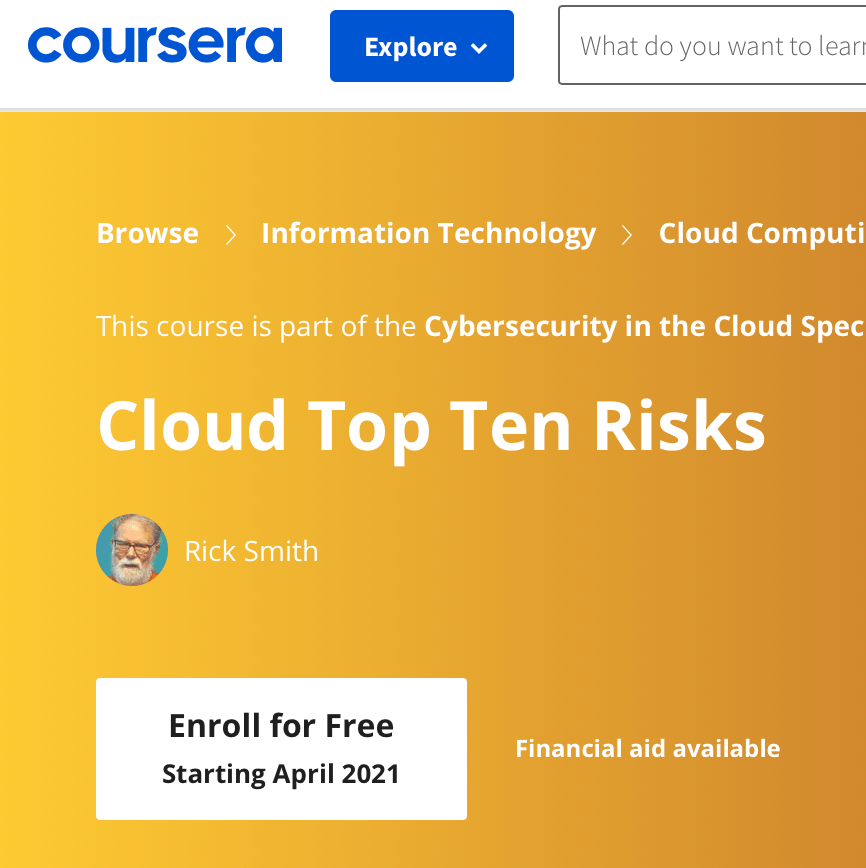 Online Course: Cloud Top Ten&nbsp;Risks