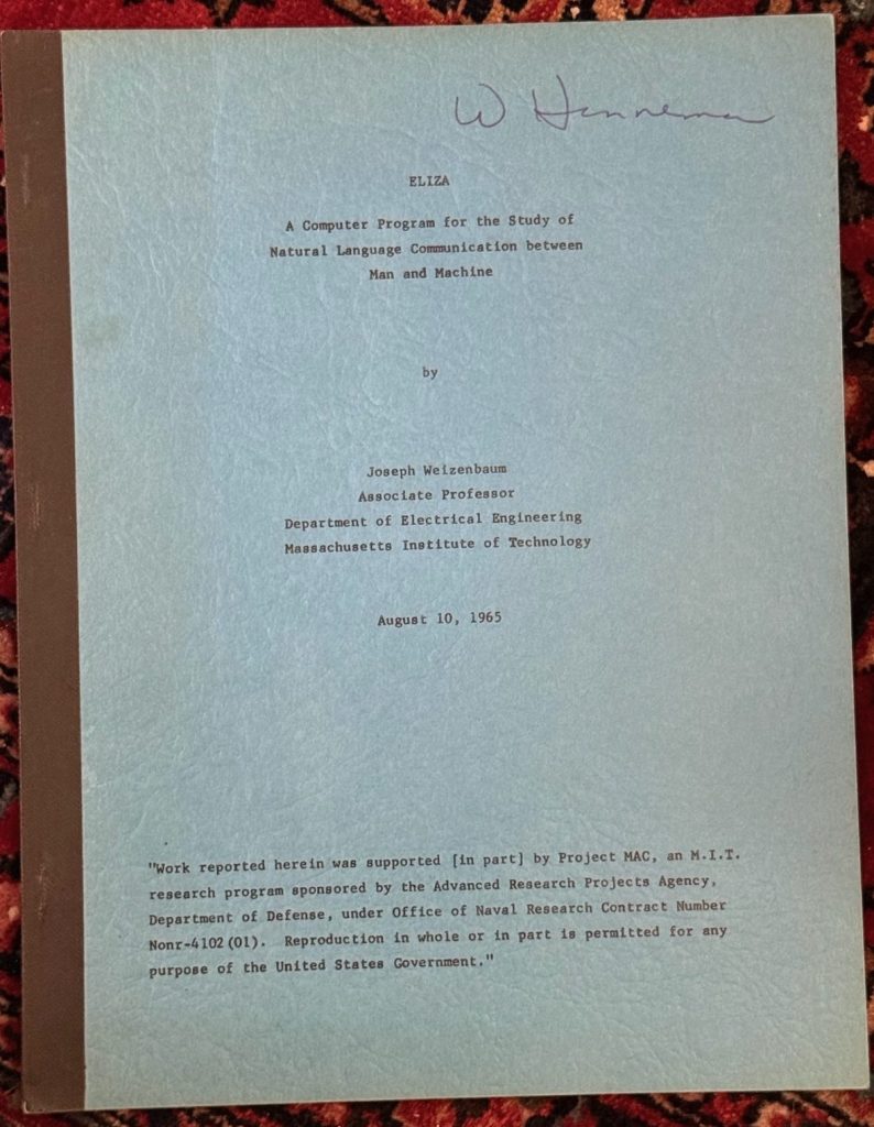 1965 ELIZA report by Weizenbaum